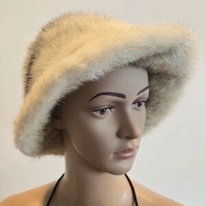 Soft Ivory Genuine Mink Bucket Hat - Women's Accessory -S